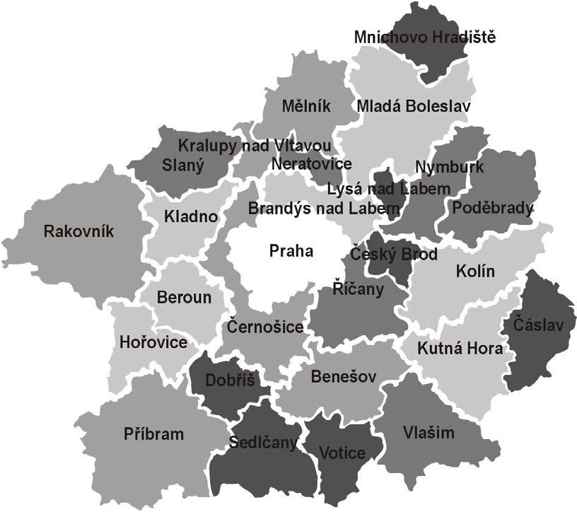 I. Regionální charakteristiky produkce Středočeský kraj Regionální struktura rozdělení účetní přidané hodnoty v obcích s rozšířenou působností v roce 2003 Administrativní mapa