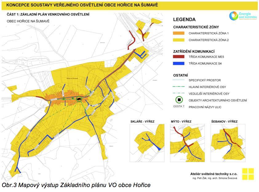 V rámci Základního plánu VO bylo navrženo veřejné osvětlení obce Hořice, které zohledňuje uplatnění sídla v krajině, funkční členění i prostorové uspořádání území (obr. 2).