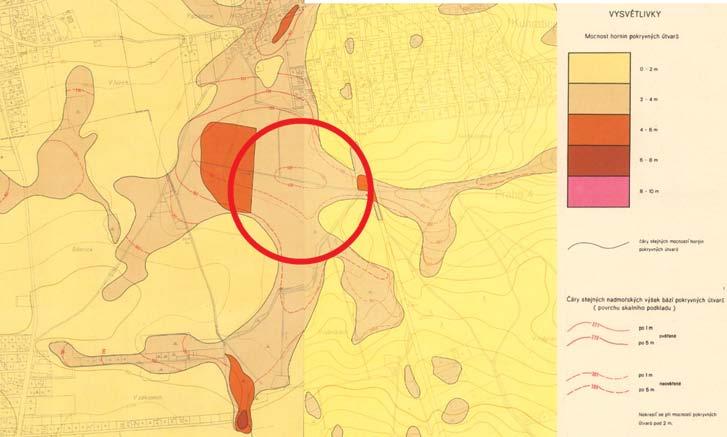 geologické podmínky (skalní podklad blízko pod terénem (viz obr. 16), navíc rozpukaný), nevhodné místní zeminy pro výstavbu hráze, jak plyne z dat předchozích průzkumů.