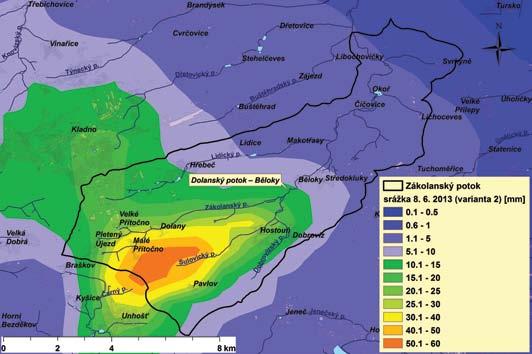 Dále po toku již povodňová vlna postupovala bez významnějších přítoků a postupně docházelo k její transformaci, zejména vlivem rozlivů do okolních luk a polí.