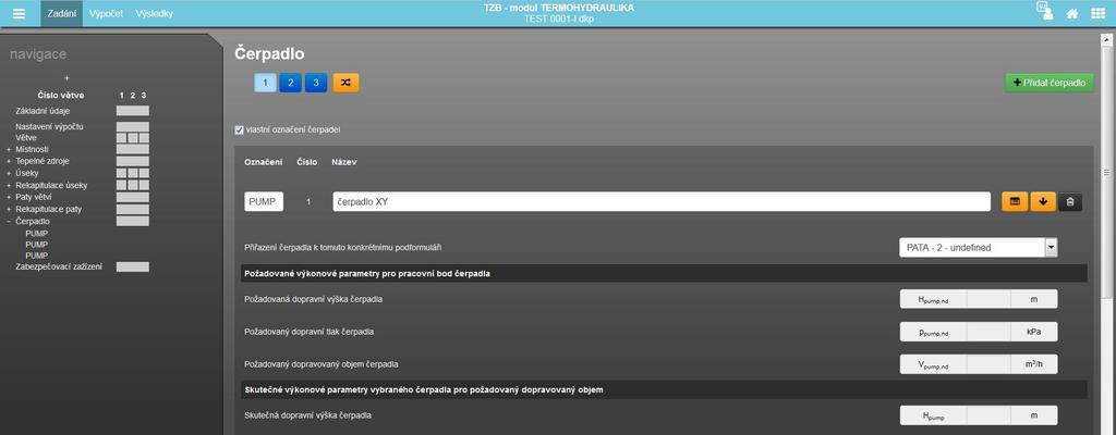 Specifika formuláře zadání: ČERPADLO (4.