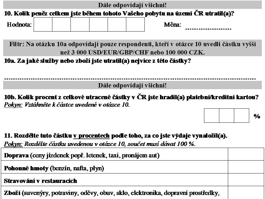 Dotazník č. : J - Jednodenní návštěvníci. Nyní se zaměříme na to, zda jste se v ČR setkal(a) s nějakými problémy. Nejméně jste byl(a) spokojen(a) s: Pokyn: Vyznačte jednu odpověď.