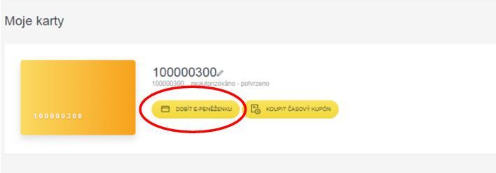 7 Dobití elektronické peněženky Pokud jste registrovaný uživatel, dobití elektronické peněženky proveďte po přihlášení přes volbu moje karty zobrazí se karty, které máte přiřazené k Vašemu účtu.