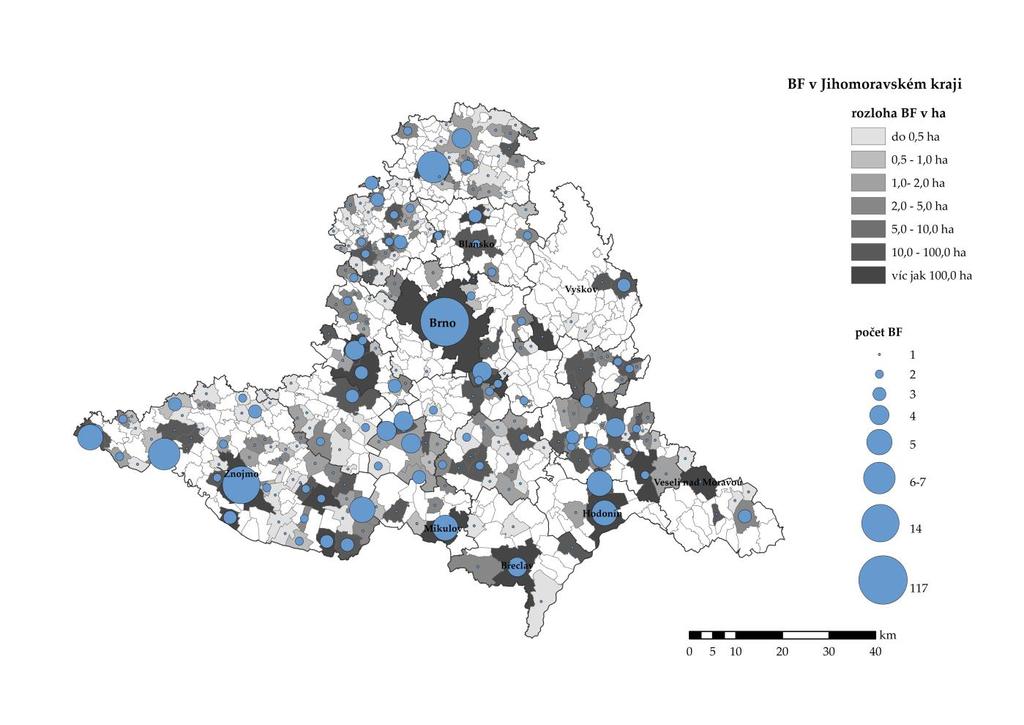 obr 1: Brownfieldy v obcích Jihomoravského kraje 1.