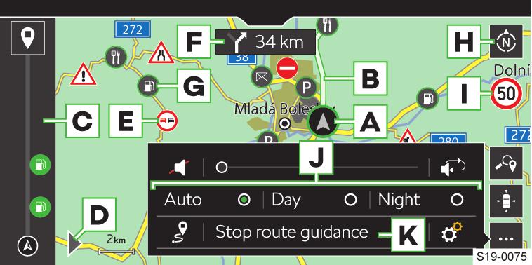 106 Infotainment Amundsen Navigace Hlasové pokyny jsou generované infotainmentem a není možné vždy zaručit srozumitelnost pokynů, např. názvů ulic nebo měst.