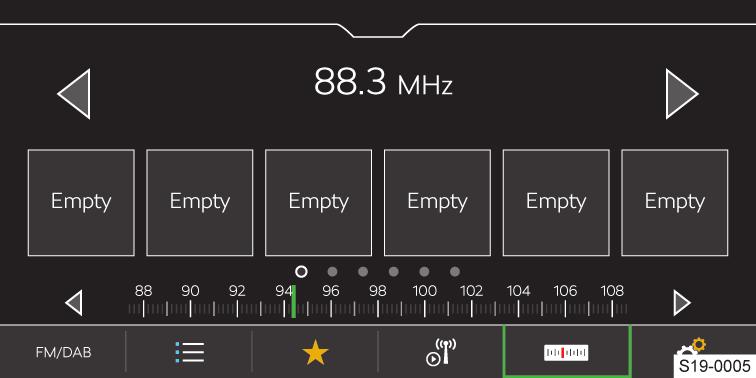 90 Infotainment Amundsen Rádio Ovládání Volba stanice Stiskněte nebo v horní části displeje.