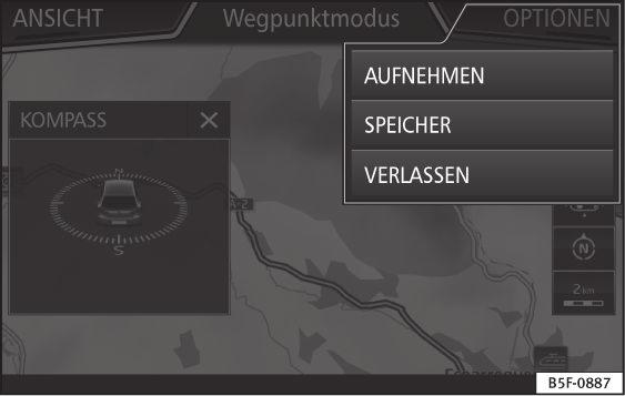 Menu navigace Offroad Druhy provozu Uložení trasy Offroad Ukončení záznamu V navigačním menu Offroad stiskněte funkční tlačítko UKONČIT ZÁZNAM. Správa v paměti uložených tras Offroad Obr.