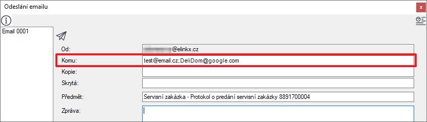 Zakázky se většinou vytvářejí z reklamací, proto se do formuláře e-mailu automaticky dotahuje e-mail, který je definován