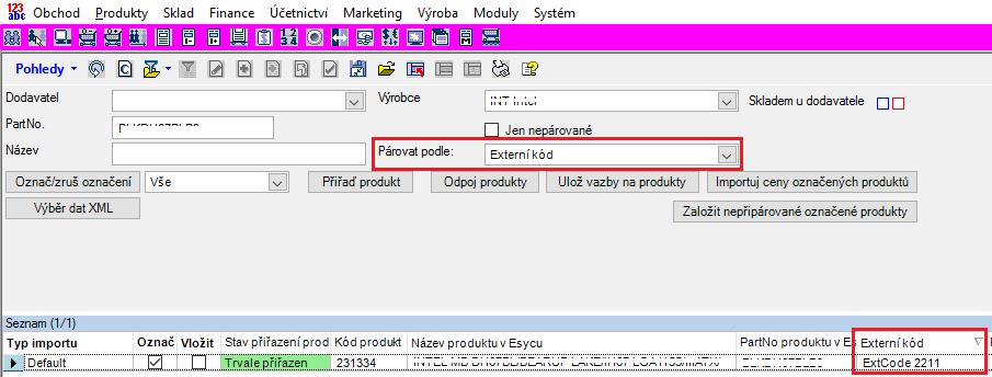 Tato položka je přidána i do tabulky v modulu Klienti záložka Nakupované a dodávané produkty a subtypy. Externí kód je nyní v exportním souboru, který se generuje funkcí Export pro import produktů.