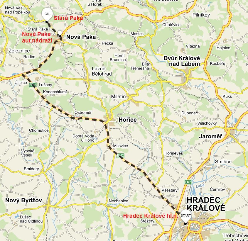 Trasy NAD: Trasa Hradec Králové hl.n. Stará Paka = linka P https://mapy.