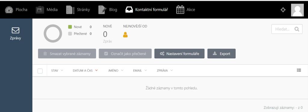 Kontaktní formulář Je důležité také hlídat zprávy poslané přes kontaktní formulář.