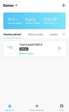 Pokud je zařízení v aplikaci zobrazeno jako offline, nelze jej ovládat. jprve je potřeba spotřebič uvést do pohotovostního režimu přepnutím přepínače na boku spotřebiče do pozice zapnuto.