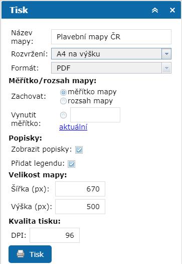 2:15 :: Tisk mapy Tisk a export mapy vytvoří výstup dle aktuálního nastavení mapového výřezu (obsah a rozsah mapy) a dle uživatelem zvolených parametrů: Název mapy specifikujete nadpis vytvářeného