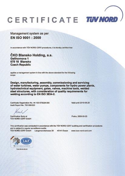 skupiny JSC ŤAŽMAŠ Company CKD Blansko is certified / ČKD Blansko Holding, a. s.