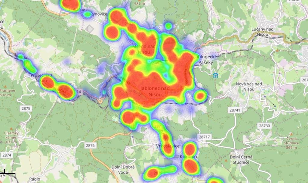 Obrázek č. 4: Mapa kriminality za období 1. 1. 31. 10. 2018 přestupky proti zákonu o silničním provozu ( 125c zákona č. 361/2000 Sb.