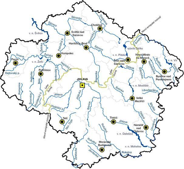 Obrázek: Nejvýznamnější vodní toky a vodní nádrže na území Kraje Vysočina v mapce by bylo vhodné doplnit VN Hubenov a Nová Říše...! 4.