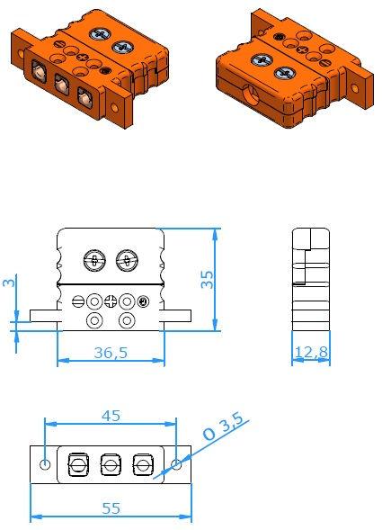 Panelové zásuvky se třemi piny série MTCK - PSITL použití do +200 C MTCK-PSITL-CU Cu bílá 206,- D výřez do panelu: 12,9