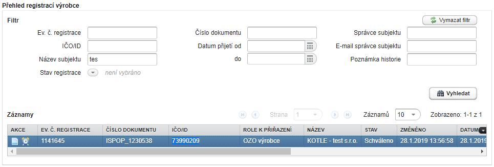 6. Záložky role OZO Výrobce v Registru OZO Registr OZO se v ISPOP nachází v levém menu záložka Registr OZO. Pro využití registru OZO je nutné mít ze strany MŽP přidělenou roli OZO Výrobce. 6.1.
