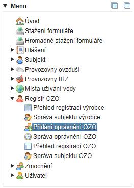 6.3. Přidání oprávnění OZO registrace Odborně způsobilé osoby Registraci Odborně způsobilé osoby je možné provést formou webového formuláře s průvodcem prostřednictvím záložky Přidání oprávnění OZO.