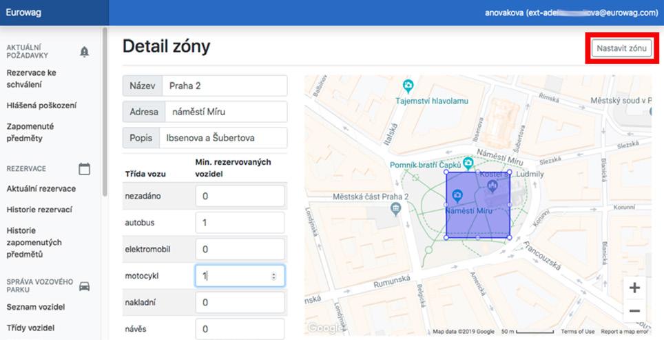 Kliknutím na tlačítko Vytvořit zónu v pravém horním rohu se uživatel dostane do formuláře Detail zóny.