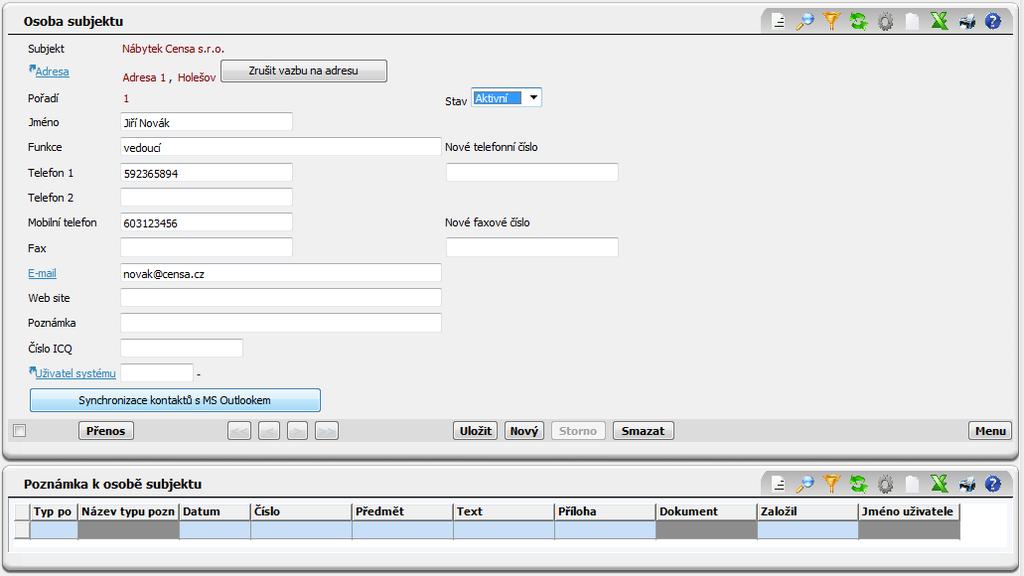 Synchronizace kontaktů Synchronizace probíhá pomocí tlačítka Synchronizace kontaktů s MS Outlookem ze stránky osob subjektů (Subjekt\SubjOsob.htm) v aplikaci ESO9.