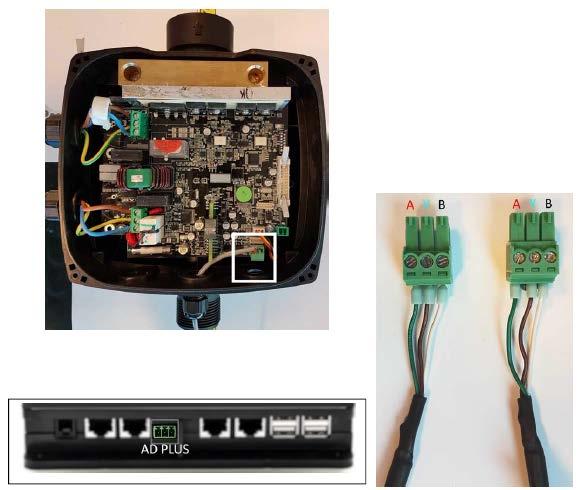 Poznámka: V závislosti na modelu Active Driver Plus, může být 3pólový konektor použitý pro komunikaci s dalším Active Driver Plus nebo s jednotkami DConnect Box v odlišné pozici, viz návod daného