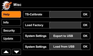 HLAVNÍ NASTAVENÍ SYSTÉMU PŘÍSTROJE: RŮZNÉ Vlastní systémová nastavení je možné exportovat/importovat na/z USB flash disk.