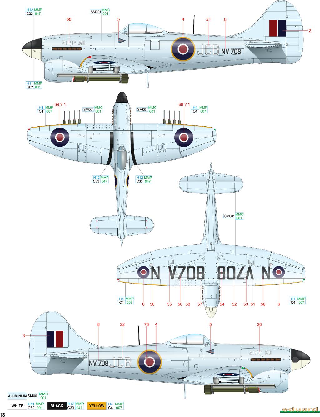 E NV708, W/Cdr. John Chester Button DSO, DFC, 123. Wing, RAF Station Wunstorf, Německo, 1946/ 47 Během 2. světové války sloužil stroj NV708 u 33. squadrony, u níž obdržel kódové označení 5R-T.