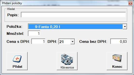 4. vkládání zboží do dorovnávacího dokladu - přidat zboží - vyhledat