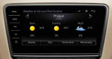 INFOTAINMENT ONLINE POČASÍ Nenechte si ujít zprávy o počasí pro místo, kde se právě nacházíte nebo kam se chystáte, včetně detailní