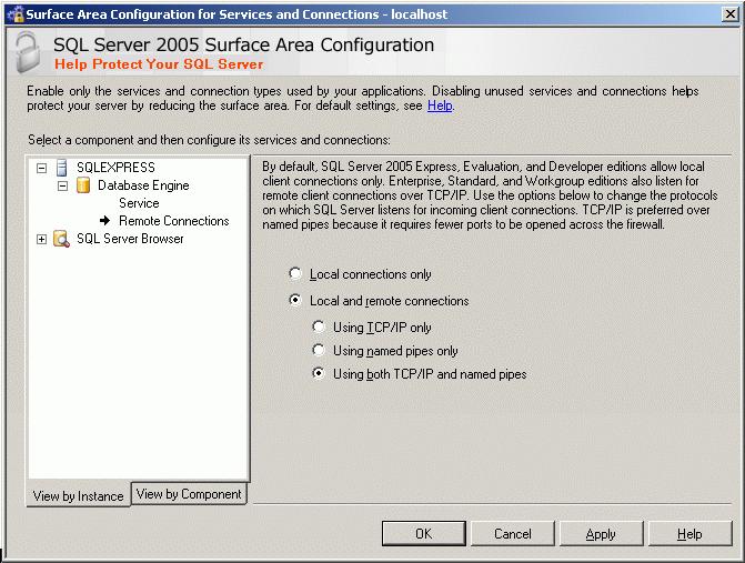 V následujícím dialogovém okně, vyberte Surface Area Configuration for Service and Connections. 3.