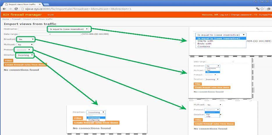 Vlastní aplikace Firewall Manager GUI Skupiny pravidel Templates