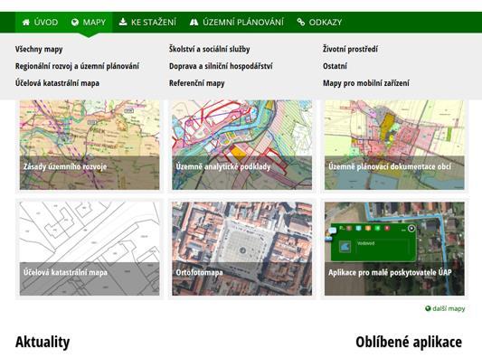 Po najetí myší na odkaz Mapy se objeví nabídka různých mapových podskupin V podskupině Všechny mapy jsou kompletně shrnuty všechny mapy portálu, ostatní