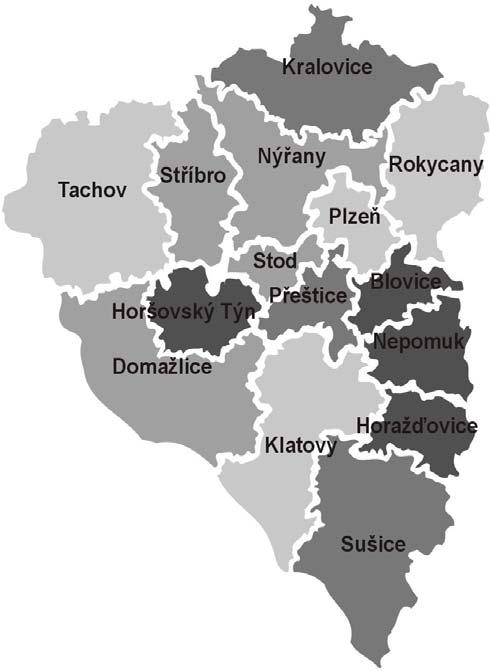 I. Regionální charakteristiky produkce Plzeňský kraj Regionální struktura rozdělení účetní přidané hodnoty v obcích s rozšířenou působností v roce 2003 Administrativní mapa