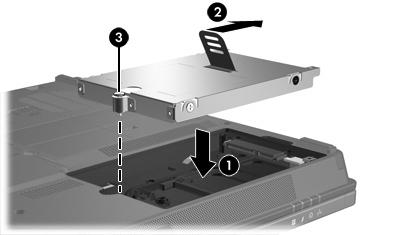 11. Vytáhněte pevný disk (3) z počítače. Instalace pevného disku: 1. Vložte pevný disk do stojanové řady (1). 2.