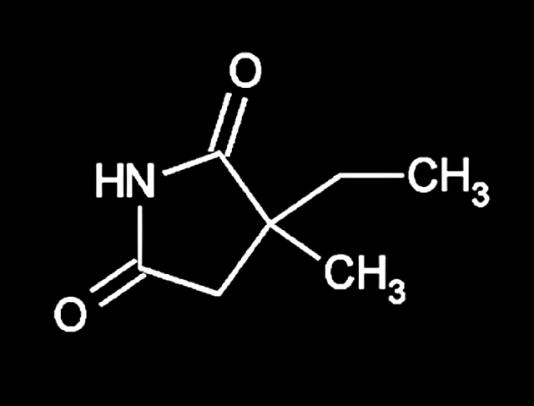 3.6.1 Antiepileptika I. generace 3.6.1.1 Ethosuximid Ethosuximid, ETH, systematickým názvem 3-ethyl-3-methylpyrrolidin-2,5-dion (Obr. 5) se používá výhradně při epileptických záchvatech typu absence.