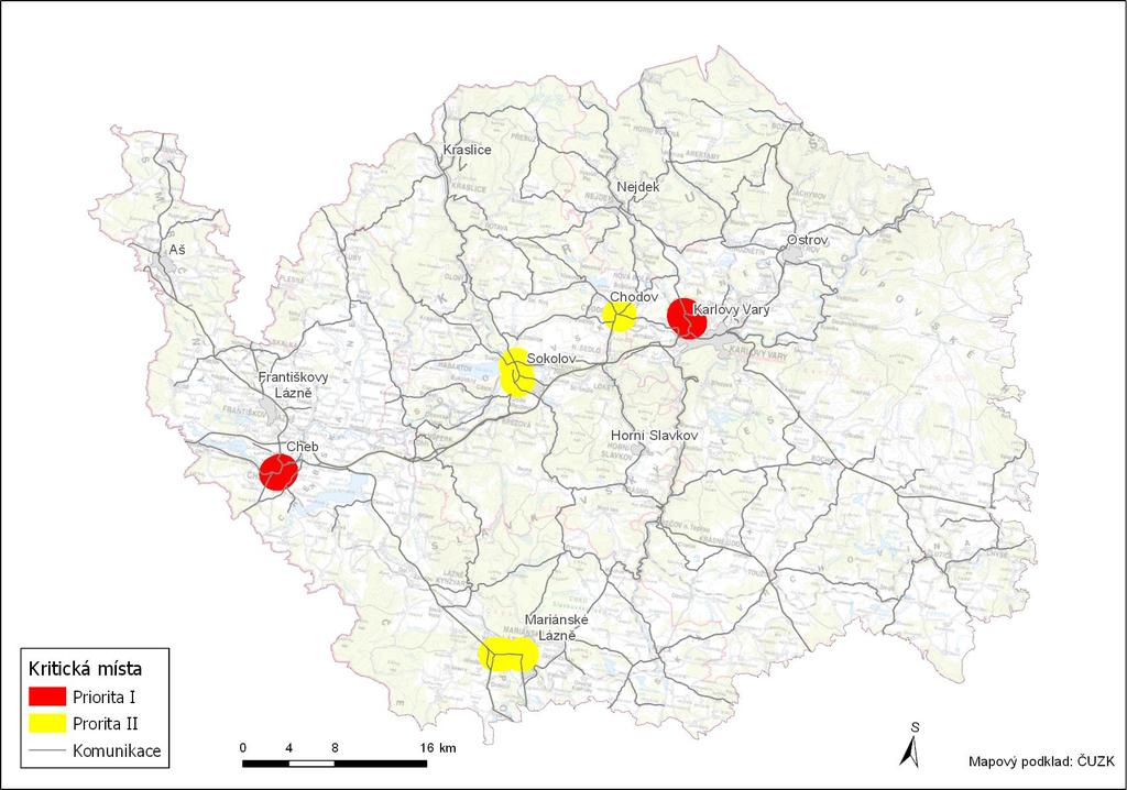 Obr. 4: Přehledná situace kritických míst v Karlvarském kraji s