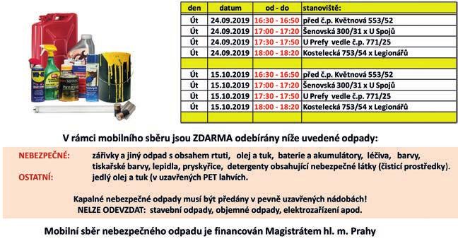 Ďáblický zpravodaj Nebezpečný odpad mobilní sběr Názory a polemiky Hluk v Ďáblicích Martin Tumpach, zastupitel Bioodpad velkoobjemové kontejnery září listopad 2019 Komunální odpad velkoobjemové