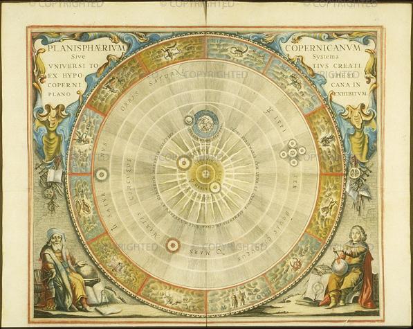 Atlas je uložen v Národní knihovně ve Florencii. Slunce dominuje středu, avšak Koperníkův systém je aktualizován o Galileův objekt čtyř měsíců okolo Jupitera (viz obr.č. 4) 15. Obr.č.4 Koperníkův heliocentrický systém (zdroj: https://brunelleschi.