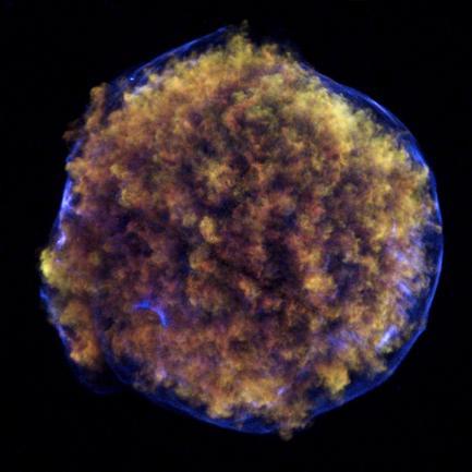Obr.č.16 Zbytek Tychonovy supernovy (SN 1572) vyfotografovaný dalekohledem chandra (zdroj: http://chandra.harvard.edu/photo/2011/tycho2/). 4.3.