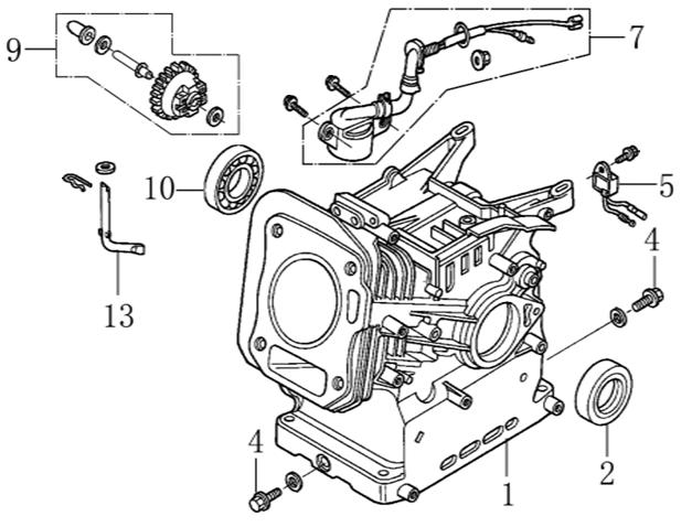 1 110810195-0001 Kliková skříň Crank case 2 380650490-0001 Gufero 25x41,25x6 Oil seal 25x41,25x6 4 110260025-0001 Vypouštěcí šroub M10x15 Oil drain bolt M10x15 5 281890003-0001 Čidlo Oil alart unit 7