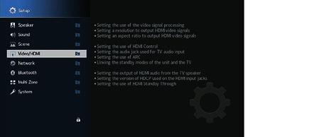 (Příklad) HDMI Control HDMI Control 4 Pomocí šipek vyberte HDMI Control a stiskněte ENTER. 5 Pomocí šipek vyberte On. 6 Stiskněte SETUP.