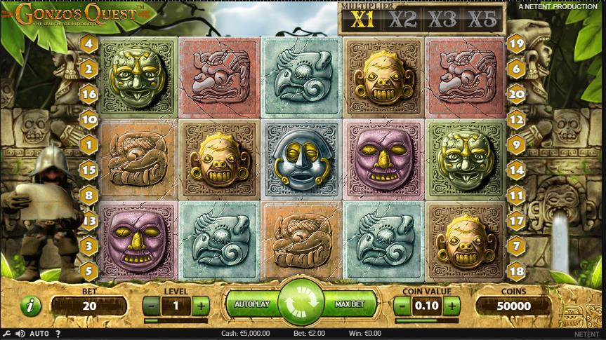 GONZO'S QUEST Typ hry: Návratnost hráči: 96,0% Výherní video automat NetEnt hrdě představuje Gonzo's Quest, automat vytvořený tak, aby se u něj mohli bavit jak nováčkové, tak i zkušení hráči.