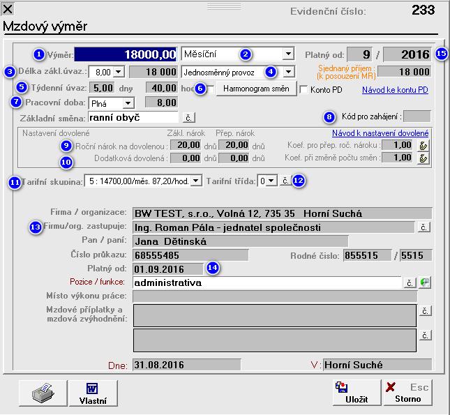 Přehled mzdových / platových výměrů Vícesložkové odměňování Mzda za přesčas u vícesložkového odměňování Mzdový/platový výměr - nastavení V nastavení zaměstnance - ve mzdových údajích - nastavíte