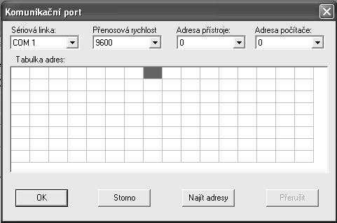 6.3.2 První spuštění Po spuštění software nejdříve musíme nastavit komunikační linku a adresu regulátoru.