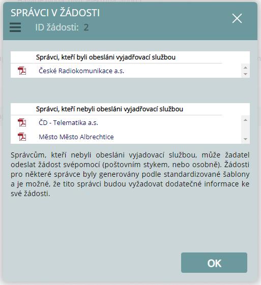 Pro zobrazení správců, které vyjadřovací služba oslovila, slouží ikona.