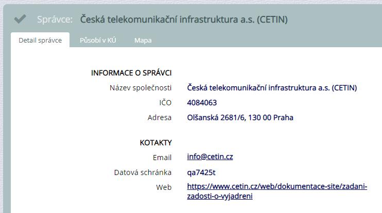 Po rozkliknutí se zobrazí popisné informace o správci, na