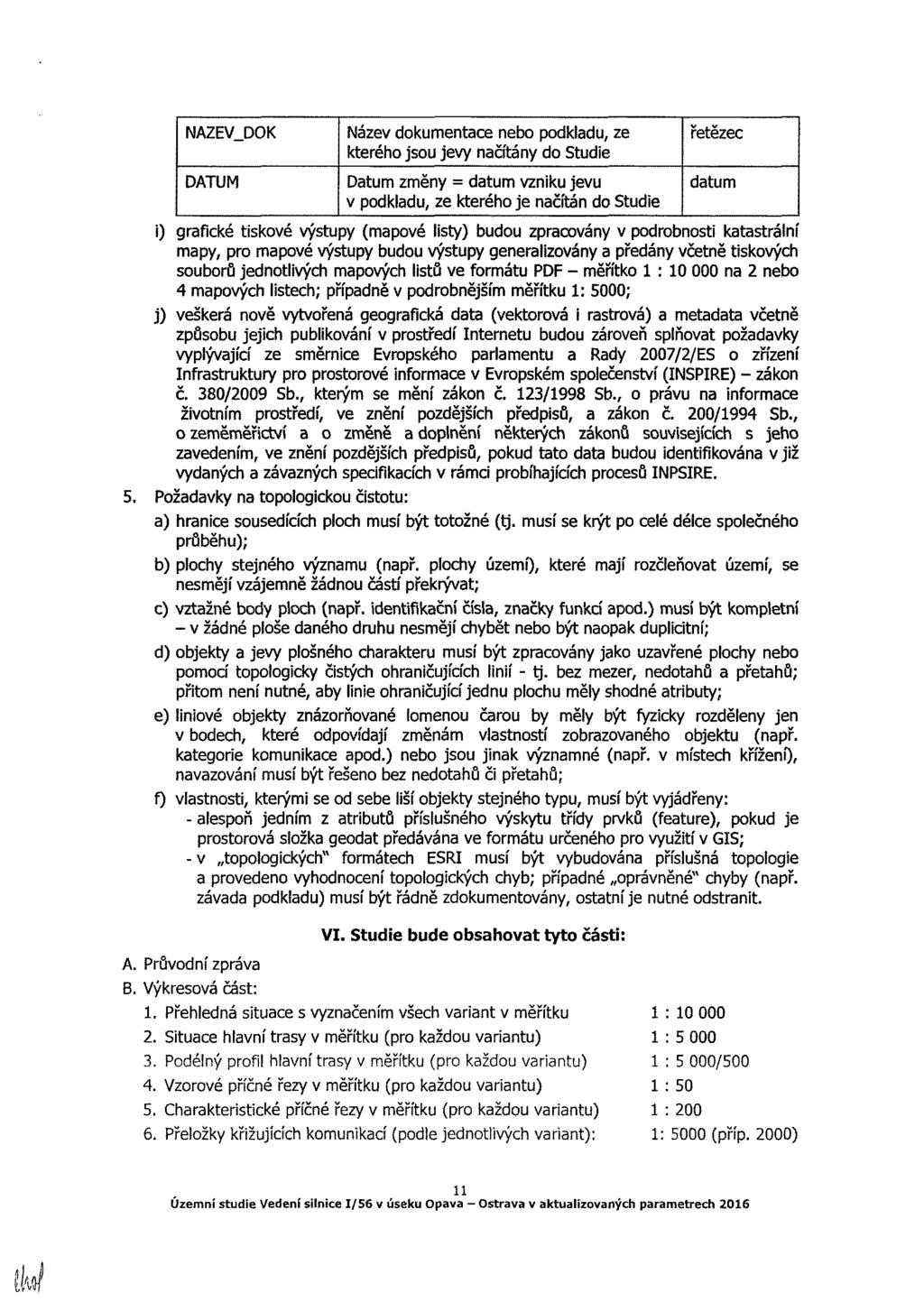 NAZEV_DOK DATUM Název dokumentace nebo podkladu, ze kterého jsou jevy načítány do Studie Datum změny = datum vzniku jevu v podkladu, ze kterého je načítán do Studie řetězec datum i) grafické tiskové