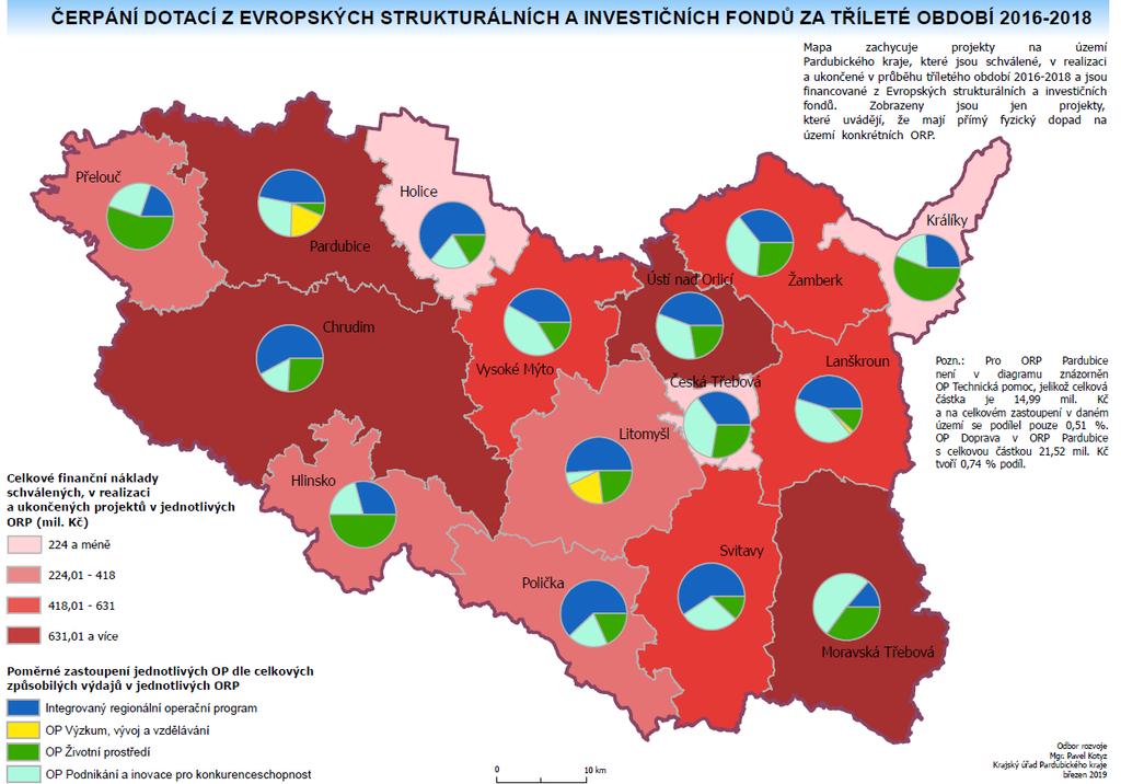 Obrázek 12: Čerpání dotací z ESIF na území ORP Pardubického kraje