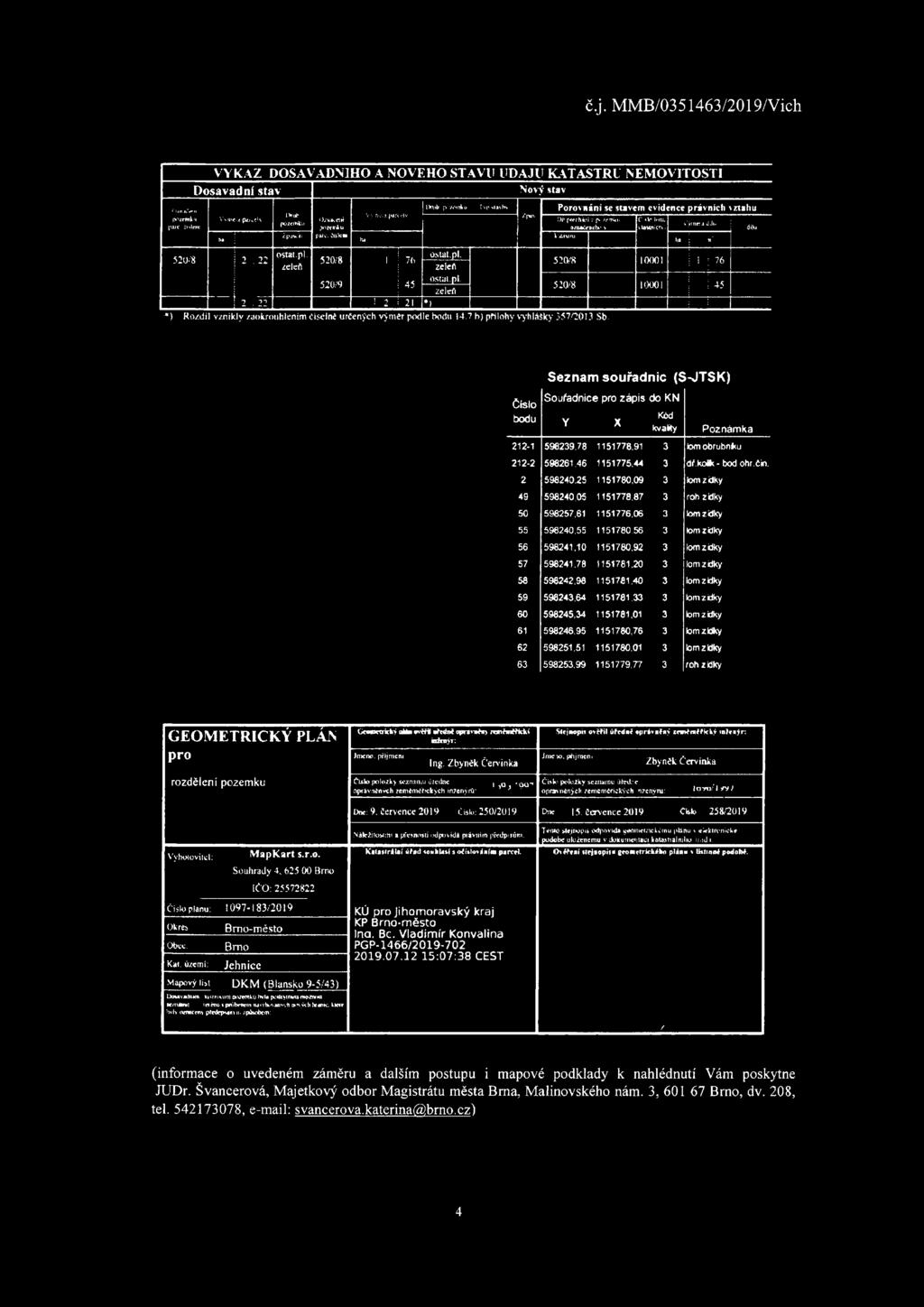 520/8 1 76 zeleň 1 2 ; 22 1 Hltil pozemku Tvpsiavbv Zp«B Porovnáni se stavem evidence právních vztahu Dii pte-fkizi 7 pnzemkb C»V Imu Výroína dílu označeaehe v \ tóiuiicf.. jitu ha k Wl-,.